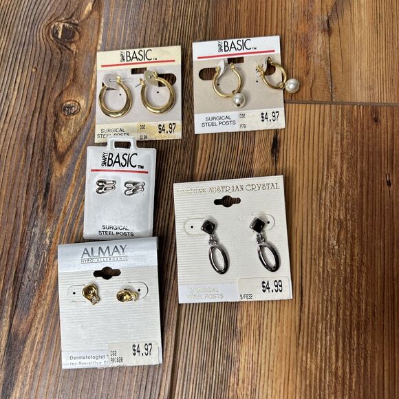 Vtg Almay Simply Basic Genuine Austrian Crystal Earrings Lot Old New Stock New - Picture 1 of 6